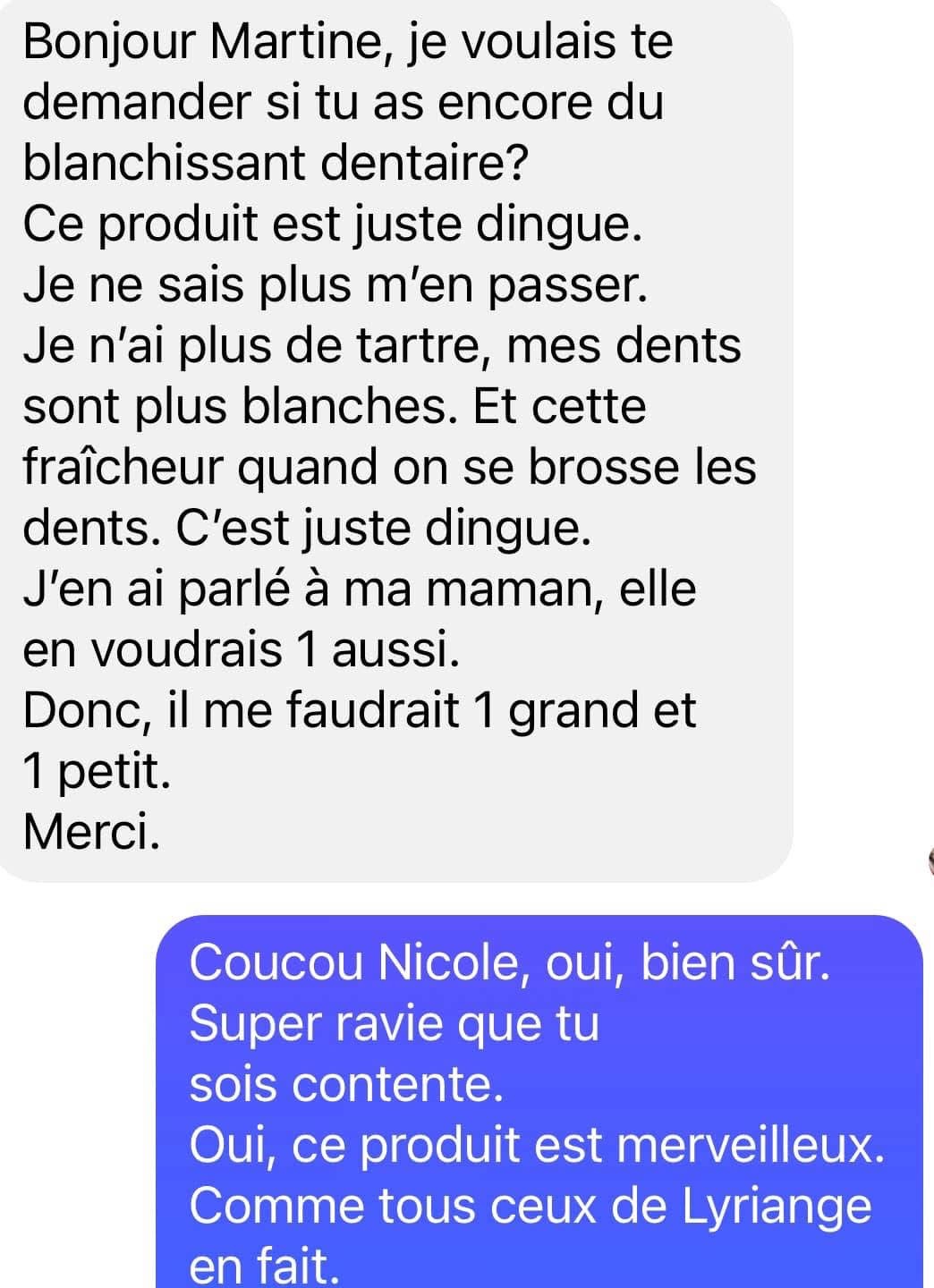 Retour client avec notre blanchissant dentaire à base d'Huiles Essentielles. 🤍Fini les gingivites 🦷Stop aux dents sensibles 🤍Haleine fraîche  🦷Désinfecte la bouche 🤍Lisse les dents 🦷Diminue le tartre 🤍Une💧sur votre dentifrice🪥
